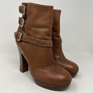 Juicy Couture Serena Boots Women's Size 9.5 Buckle Platform Ankle Brown Booties